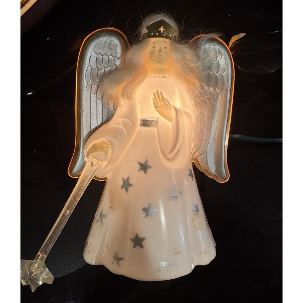 NOMA Blow Mold Angel Lighted w Wand Stars Vintage Extra Bulbs‎ ~ Works